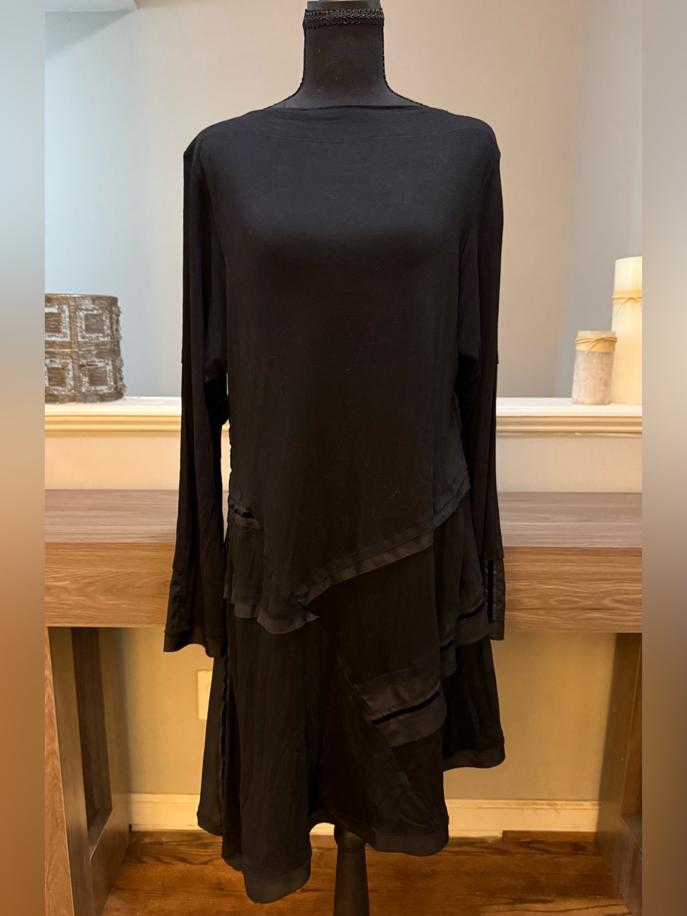 Moyuru Japan Avant Garde Lagenlook Black Layered Cotton Minimalist Dress Size M